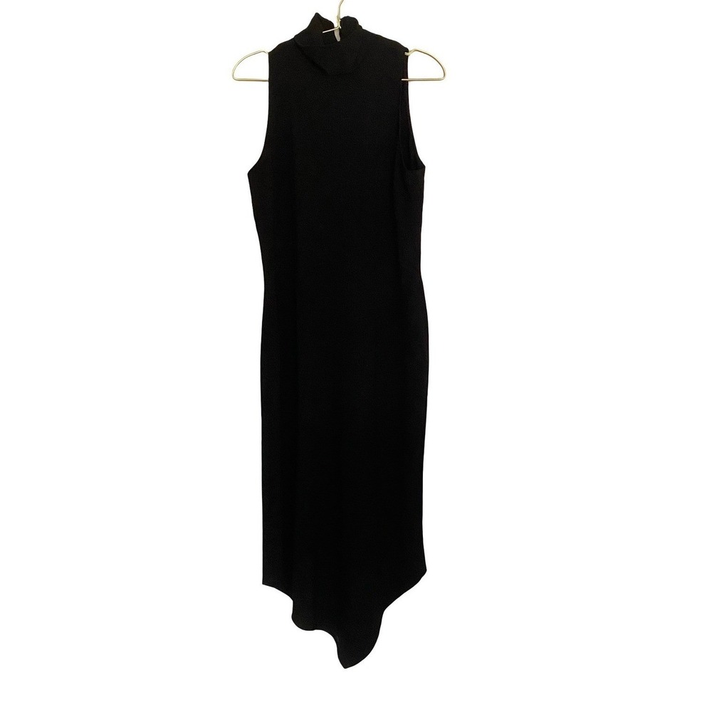Jones New York Womens Asymmetrical Hem Dress 12 Black Sleeveless High Neck Crepe